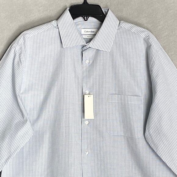 Calvin Klein Men's Large 16-16.5 34/35 Dress Shirt Regular Fit Blue Check NEW - Picture 3 of 13